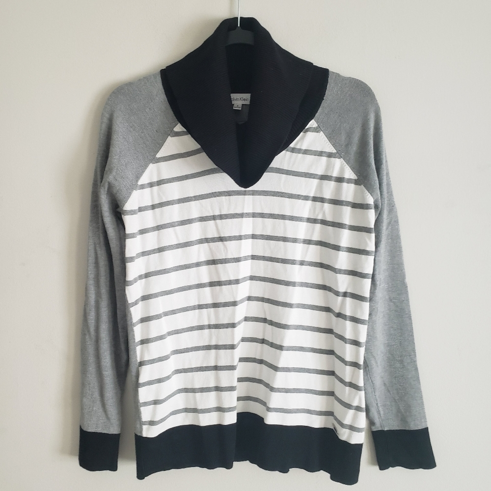 Calvin Klein striped Cowl-Neck knit sweater top sz M